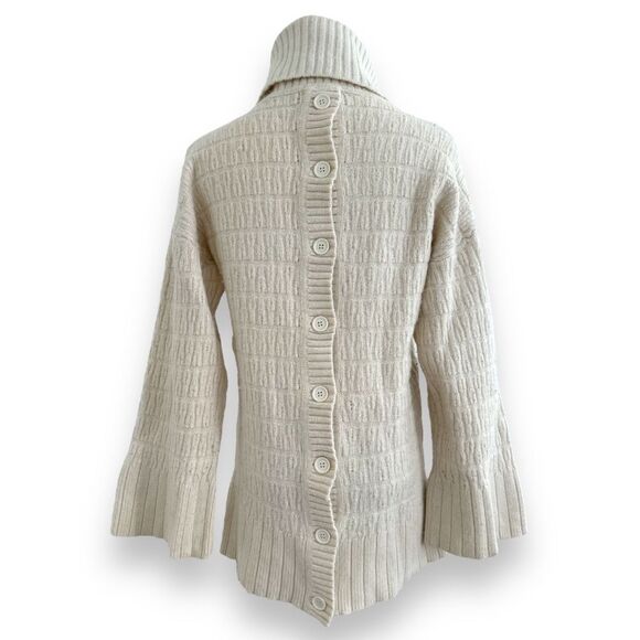 LACOSTE Cable Knit Cowl Neck Cream Sweater Back Buttons‎ Wm Sz 6 Med Bell… - Picture 2 of 11